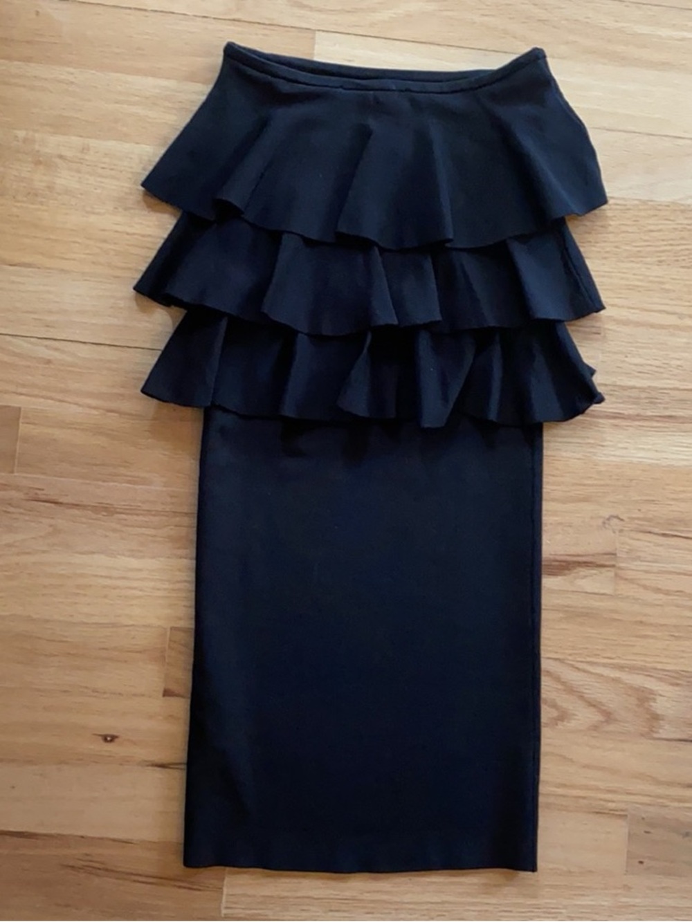 Black Tiered Ruffle Pencil Skirt - Women's
